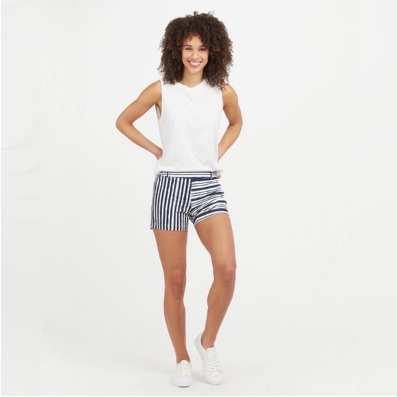 Spanx SunShine 5” Striped Navy and White Women's Shorts (S) - Picture 1 of 8